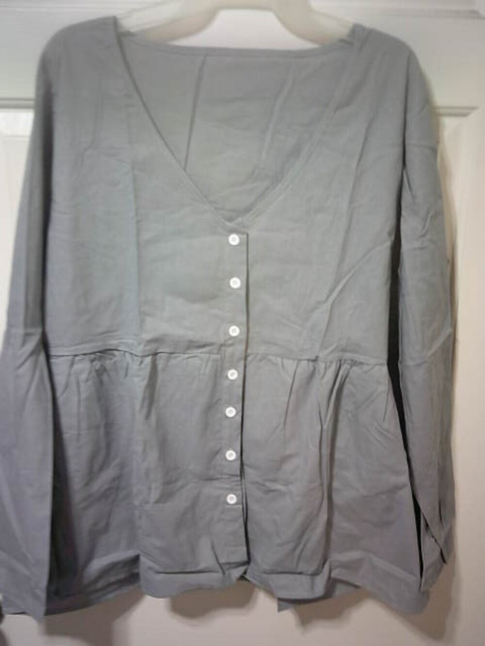 NEW GRAY WOMEN'S SIZE 2XL MUSLIN EMPIRE WAIST BUTTON BLOUSE LS MORMAN STYLE 👩🎁